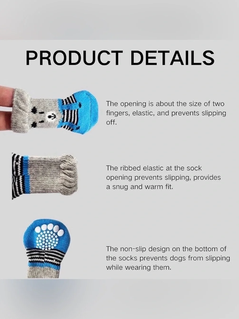 💞 New Size Small Blue & Gray Puppy Dog Non-Skid Grippy Socks